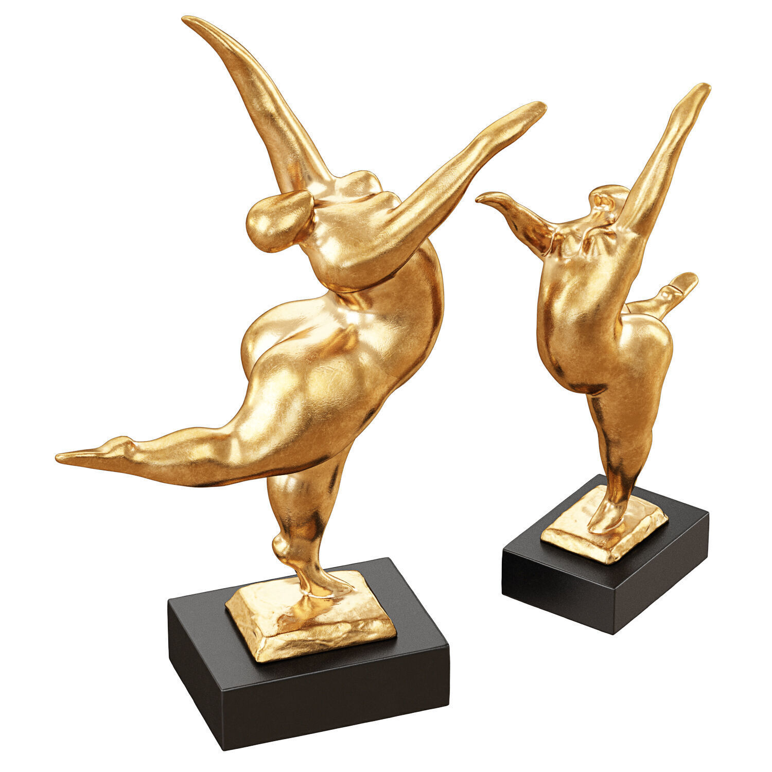 Modern Art gold sculpture balancing dancer 3D model_1