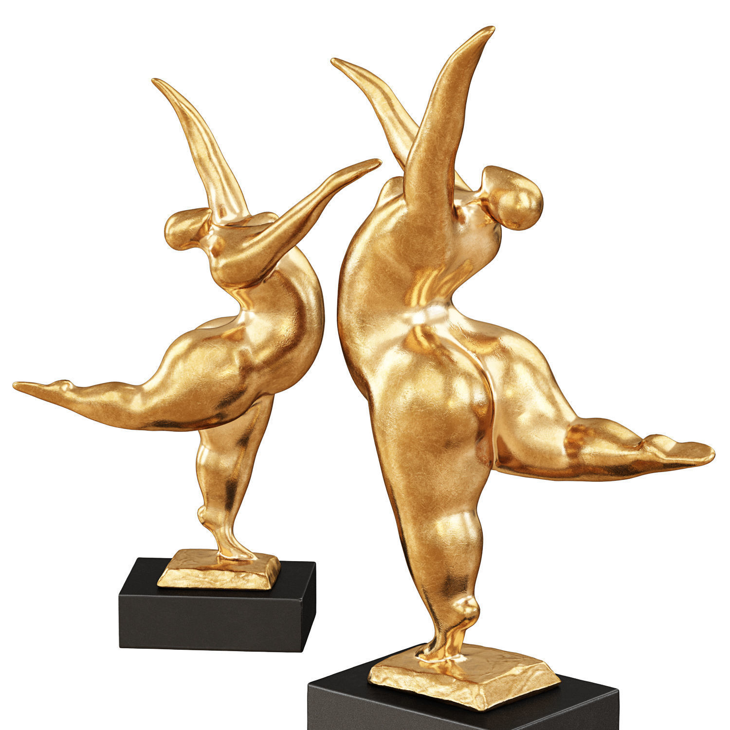 Modern Art gold sculpture balancing dancer 3D model_3