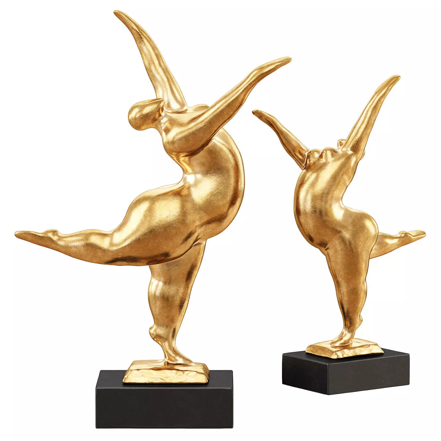 Modern Art gold sculpture balancing dancer 3D model_0