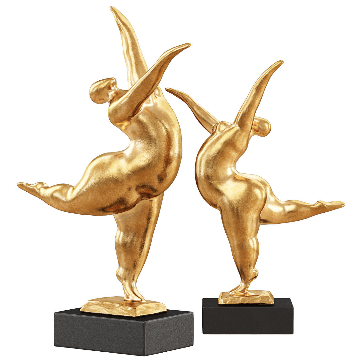 Modern Art gold sculpture balancing dancer 3D model_2