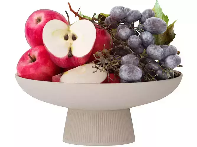 bowl of the red apples and black grapes fruits