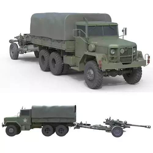 Military Truck m35a2 with Field Howitzer M119 