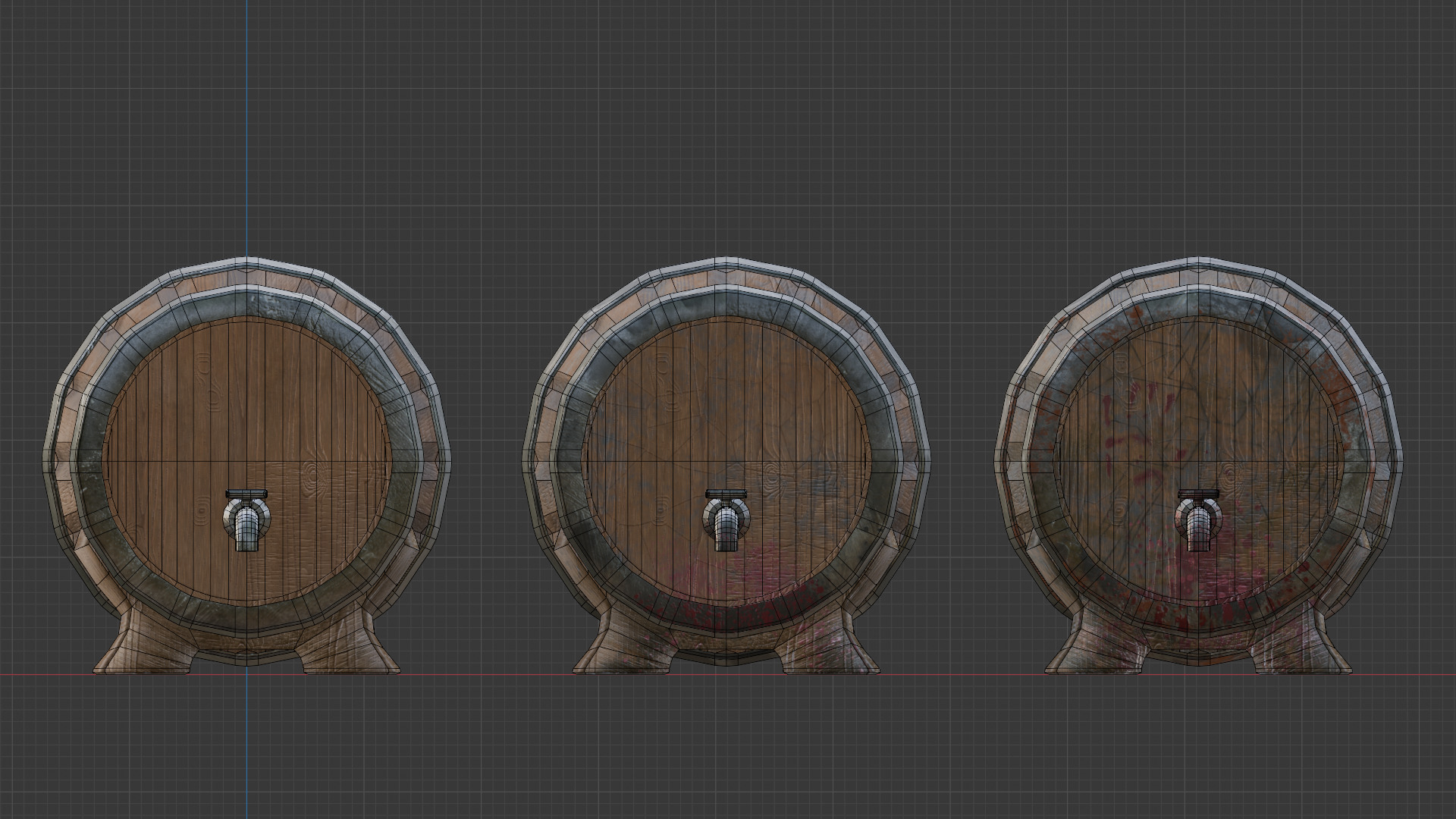 Stylized Wooden Barrel Set - Clean Used Old Variants Free low-poly 3D model_4