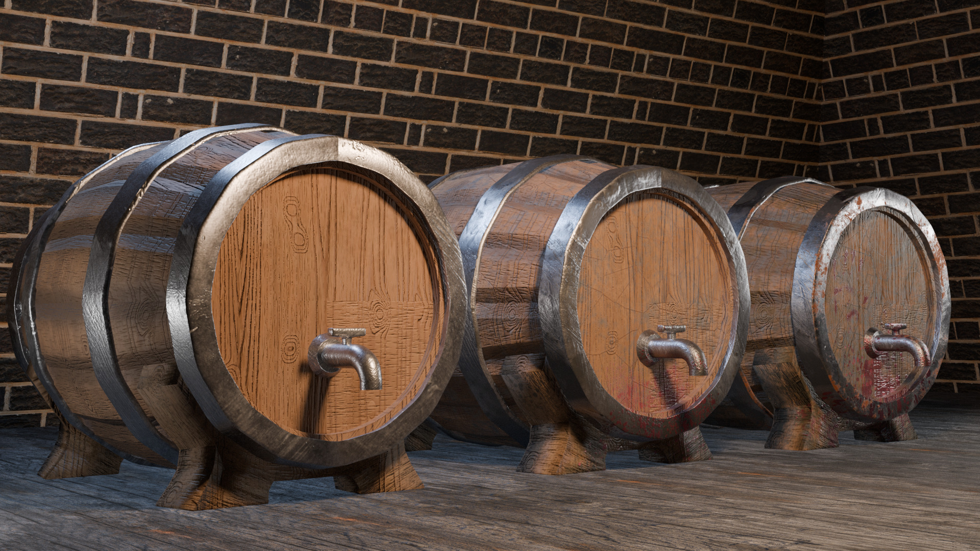 Stylized Wooden Barrel Set - Clean Used Old Variants Free low-poly 3D model_2