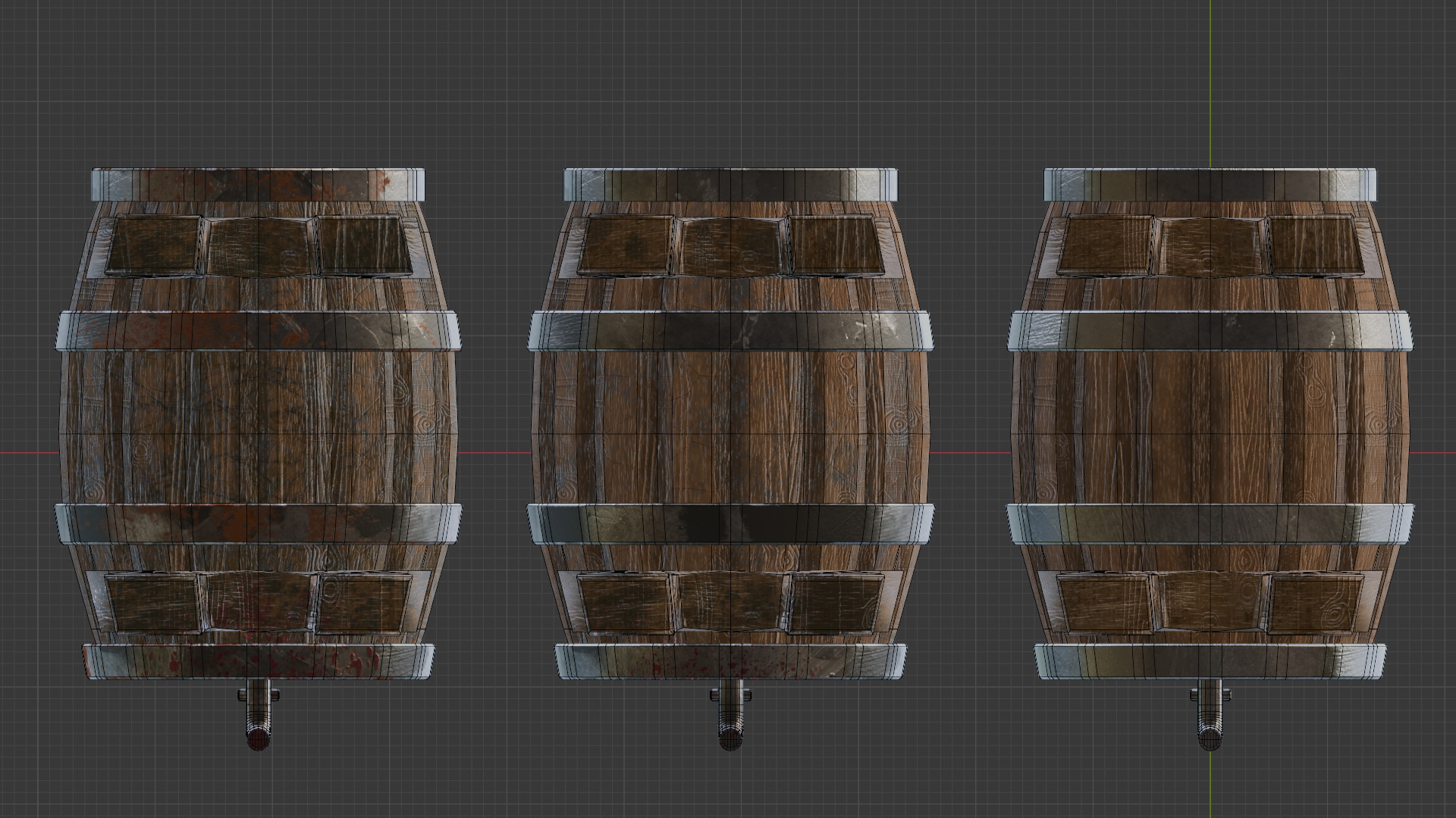 Stylized Wooden Barrel Set - Clean Used Old Variants Free low-poly 3D model_3