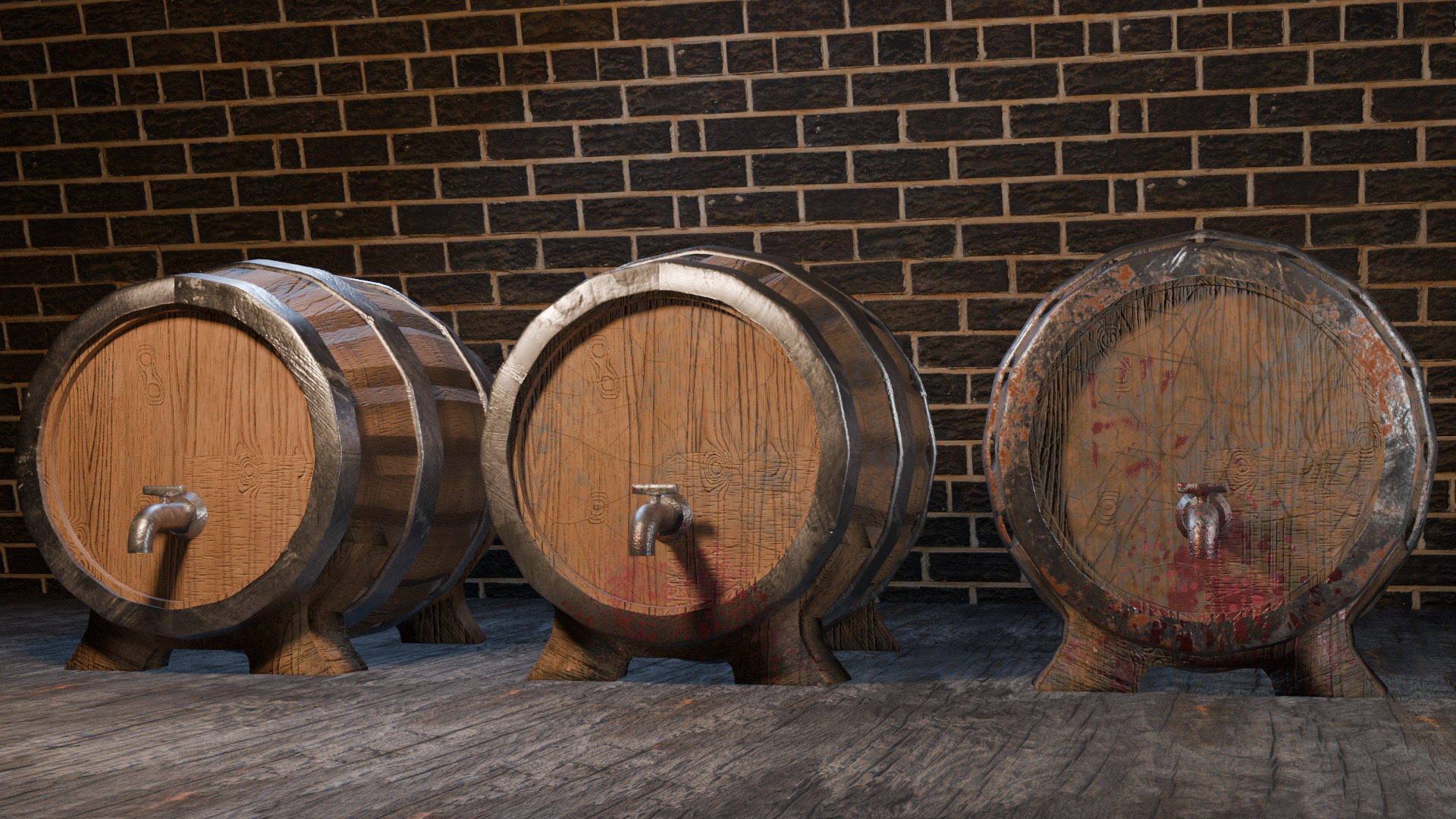 Stylized Wooden Barrel Set - Clean Used Old Variants Free low-poly 3D model_1