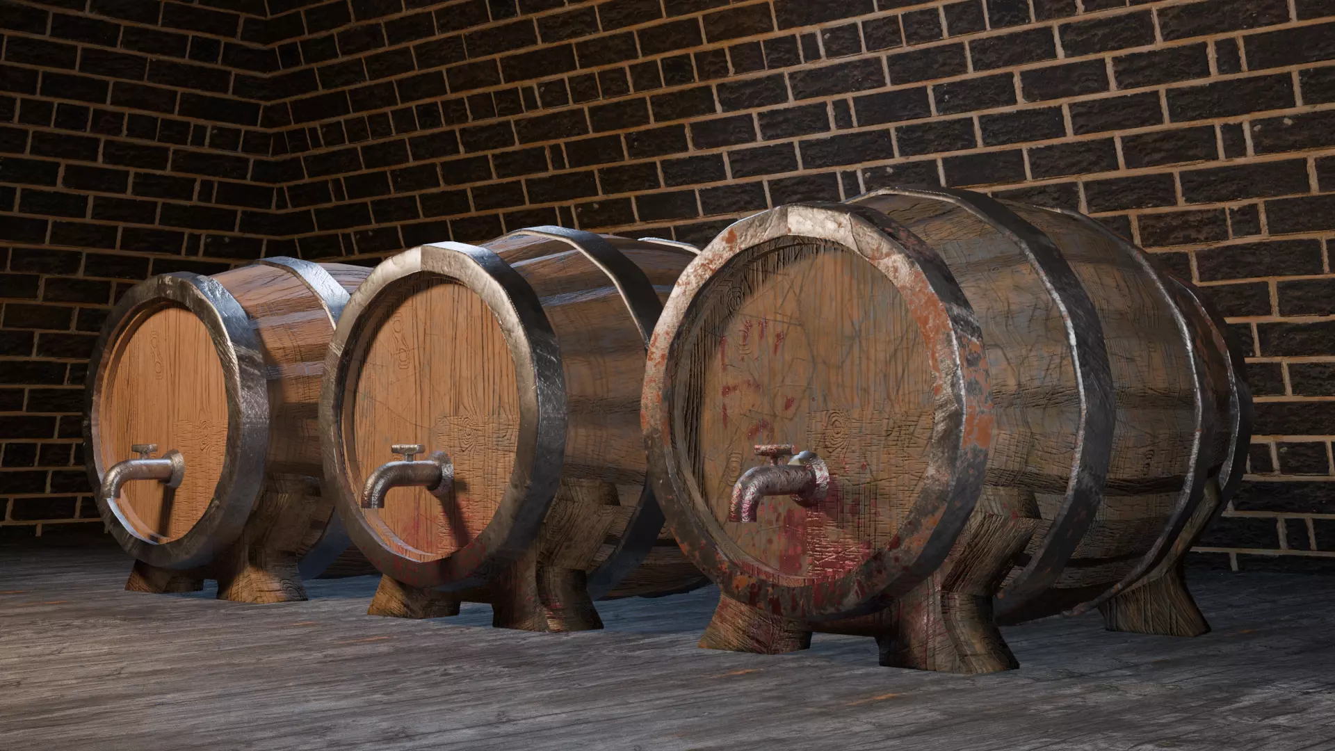 Stylized Wooden Barrel Set - Clean Used Old Variants Free low-poly 3D model_0