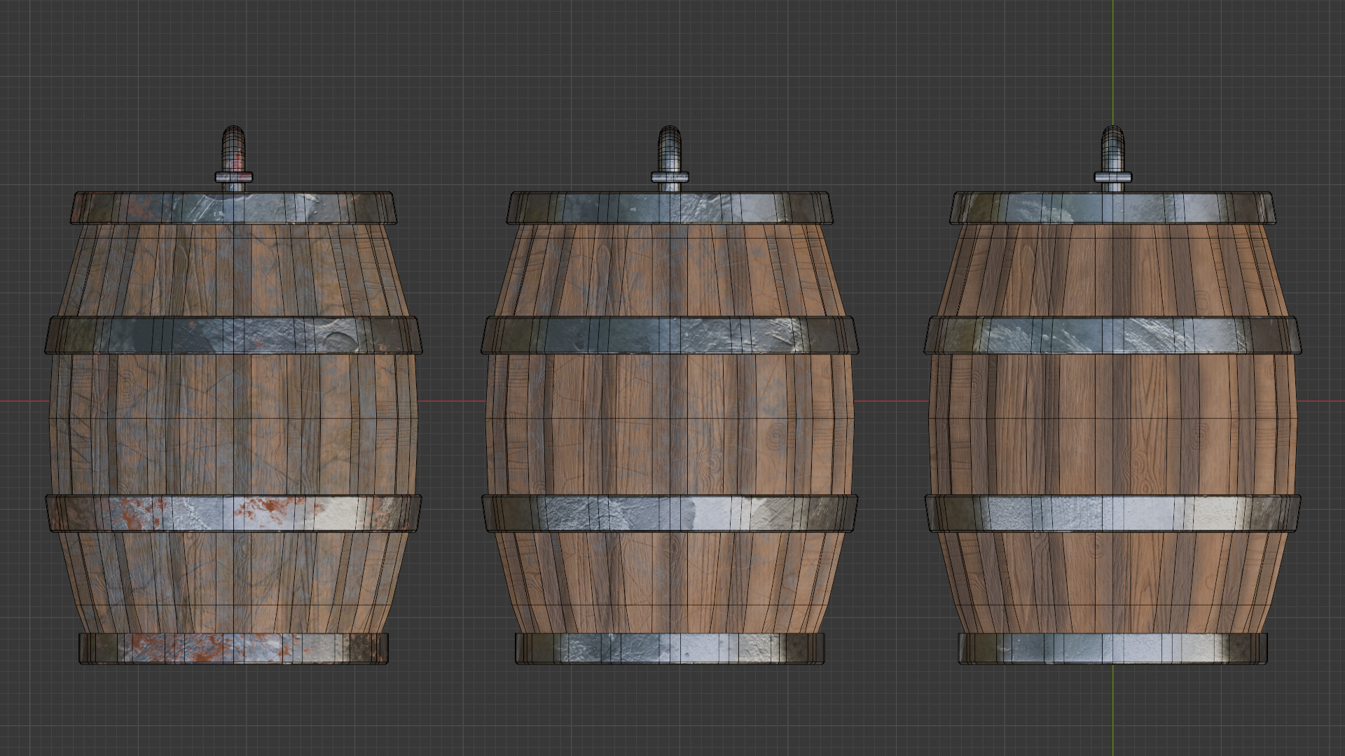 Stylized Wooden Barrel Set - Clean Used Old Variants Free low-poly 3D model_5
