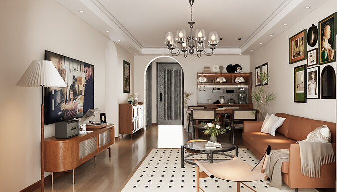 Modern Retro Living Room 3D model