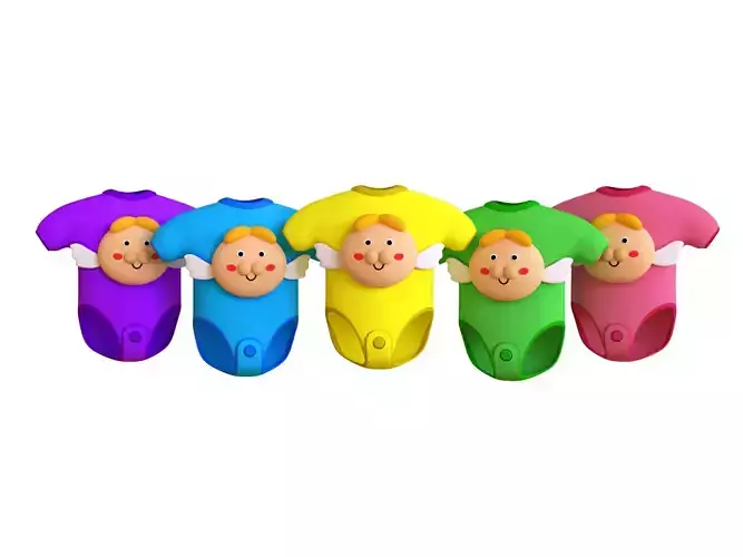 Cute Angel Baby Bodysuit 3D Models - Colorful Set 