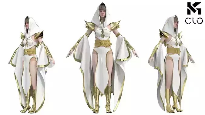  Fantasy Female Mage outfit dress Robe  Clo3D Marvelous designer
