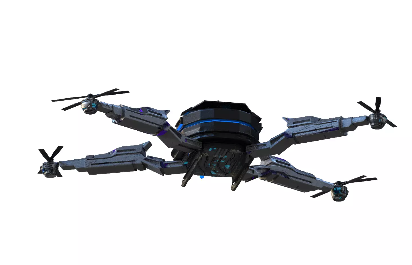 Futuristic Neon Drone Sci-Fi UAV with Blue Glow Low-poly 3D model