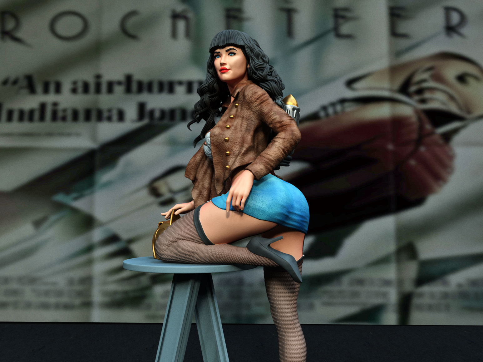 Retro Rocketeer Woman 3D print model_3