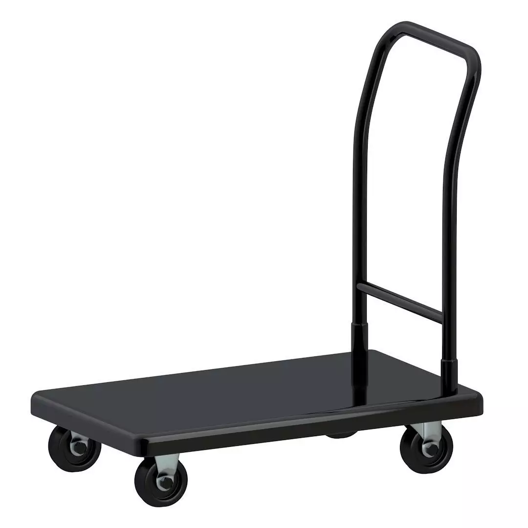 Flat Bed Self Assembly Black Platform Trolley 3D model_0