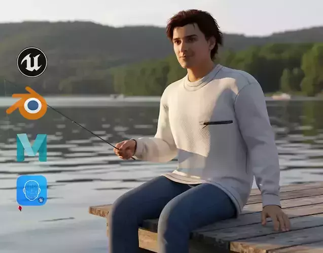 Realistic Young Casual Man Model with White Sweatshirt