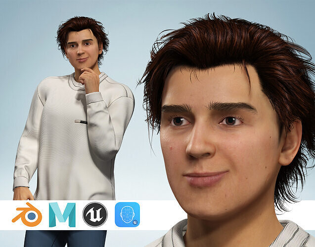 Realistic Young Casual Man Model with White Sweatshirt Low-poly 3D model