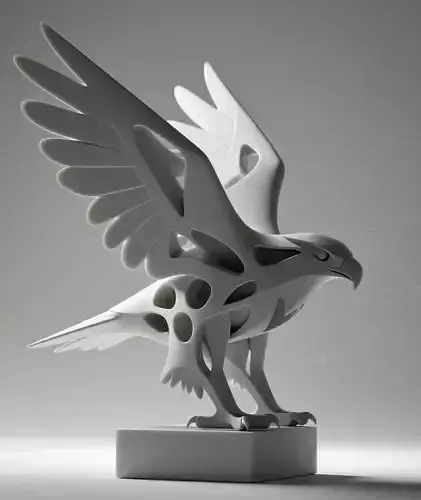 Stylized Falcon in Flight on Minimal Pedestal