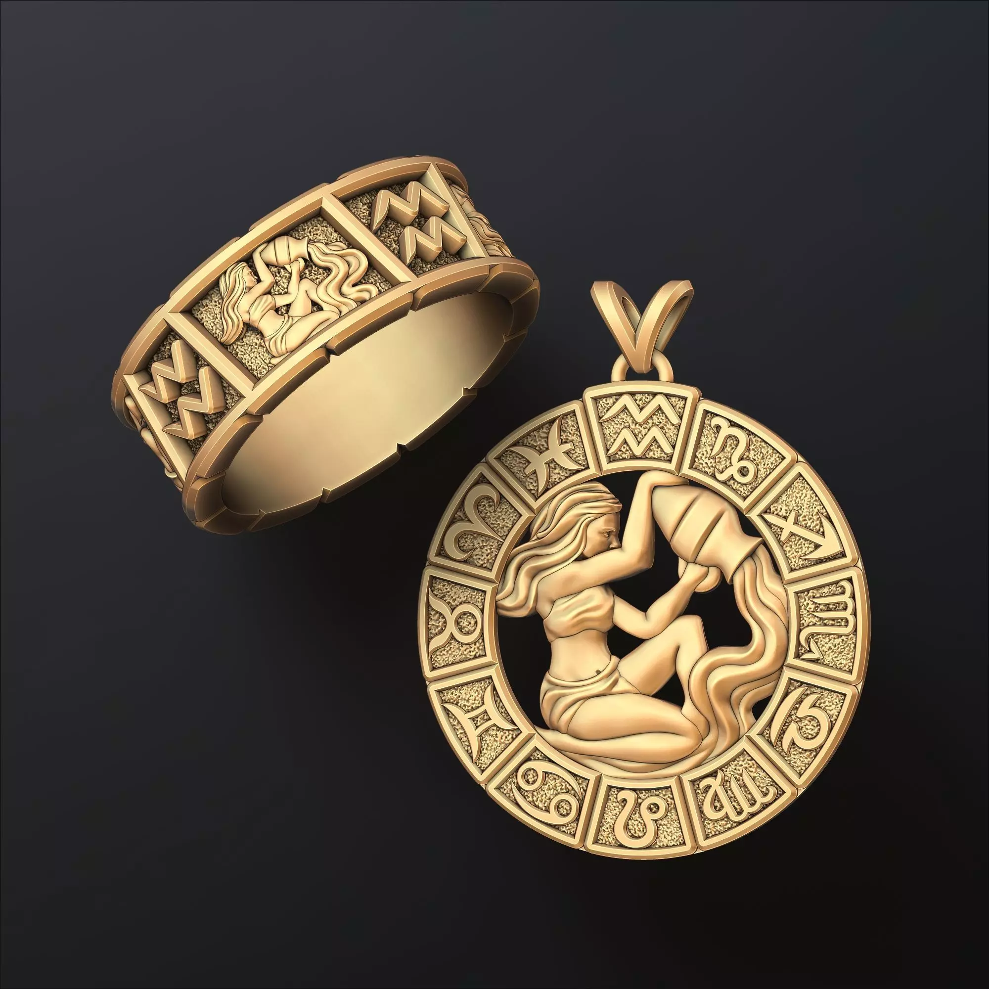 Horoscope Aquarius Ring Pendant v2 Collection _0