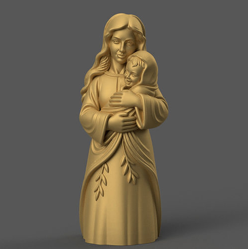 Smiling Mary and Jesus 3D STL File 3D print model