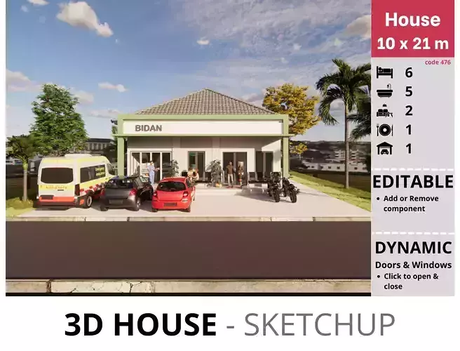 House 10x40m code 476- Sketchup 3D model 3D model 3D model