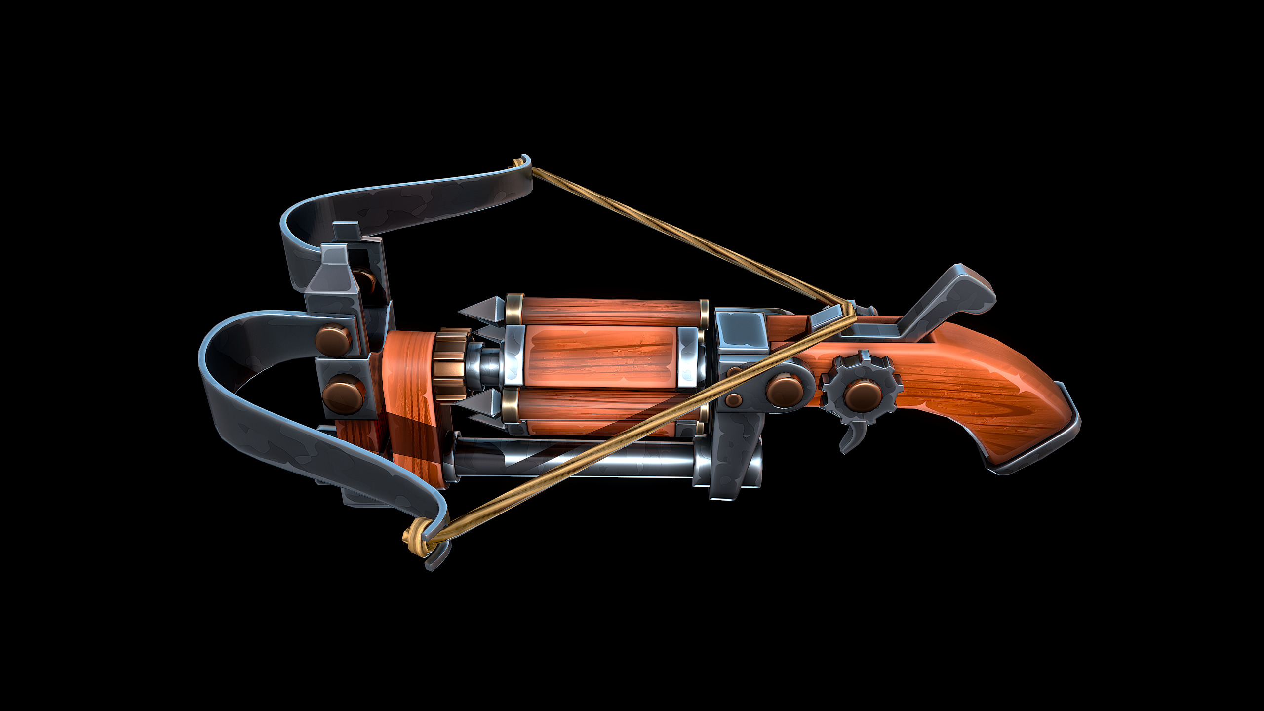Stylized Drum Crossbow Low-poly 3D model_9
