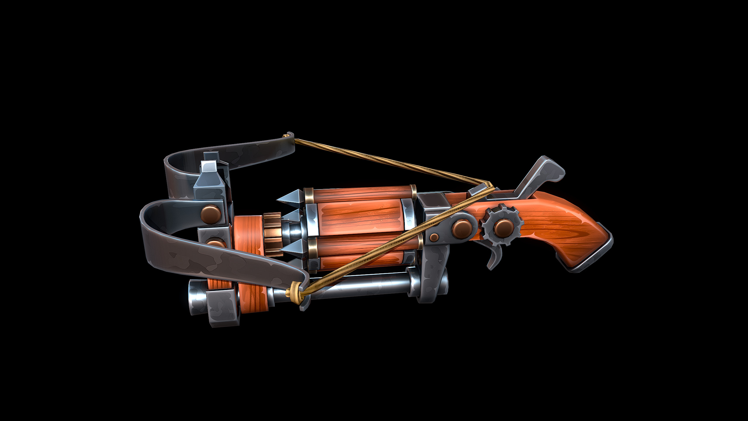 Stylized Drum Crossbow Low-poly 3D model_8