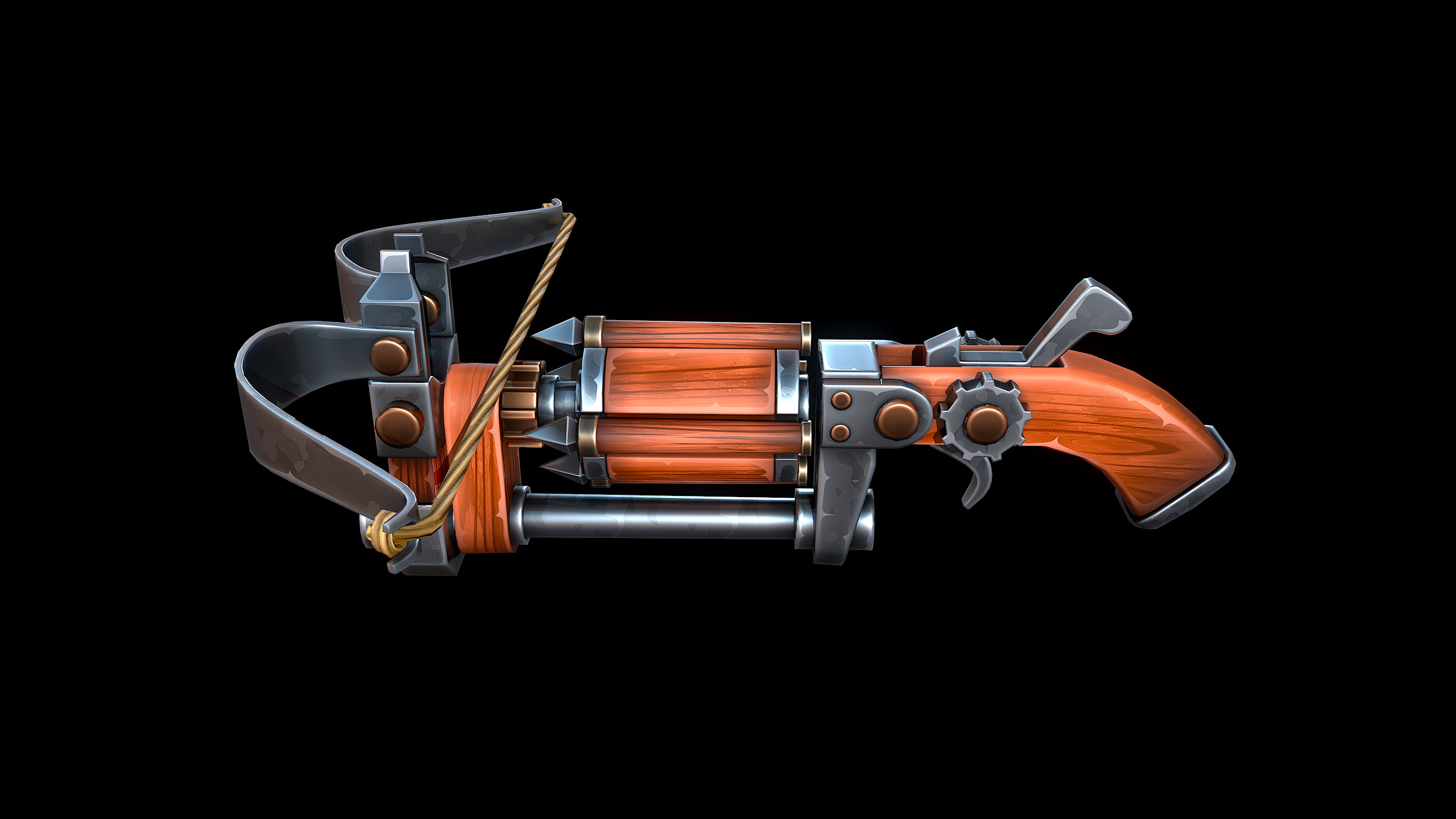 Stylized Drum Crossbow Low-poly 3D model_4