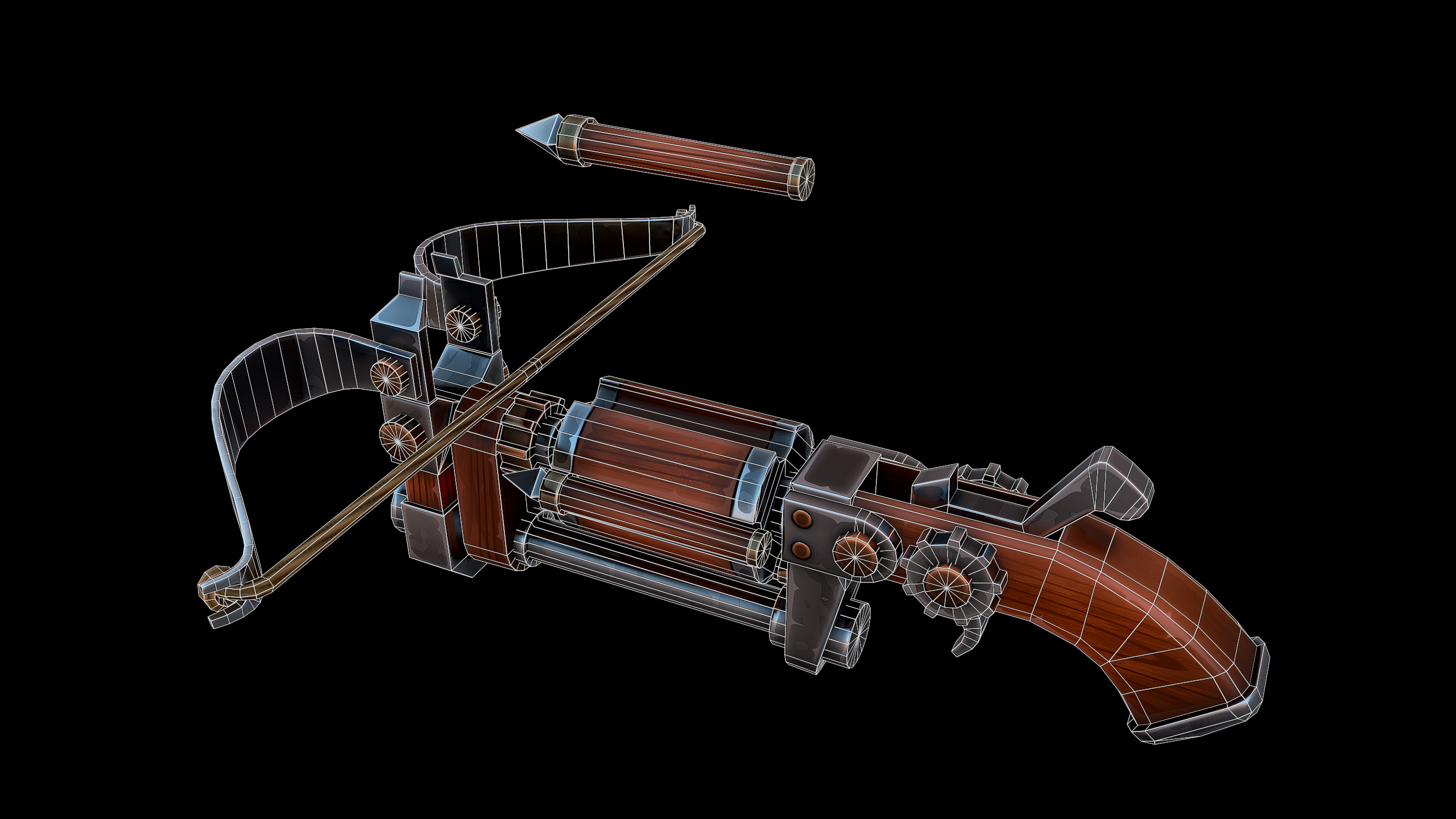 Stylized Drum Crossbow Low-poly 3D model_11
