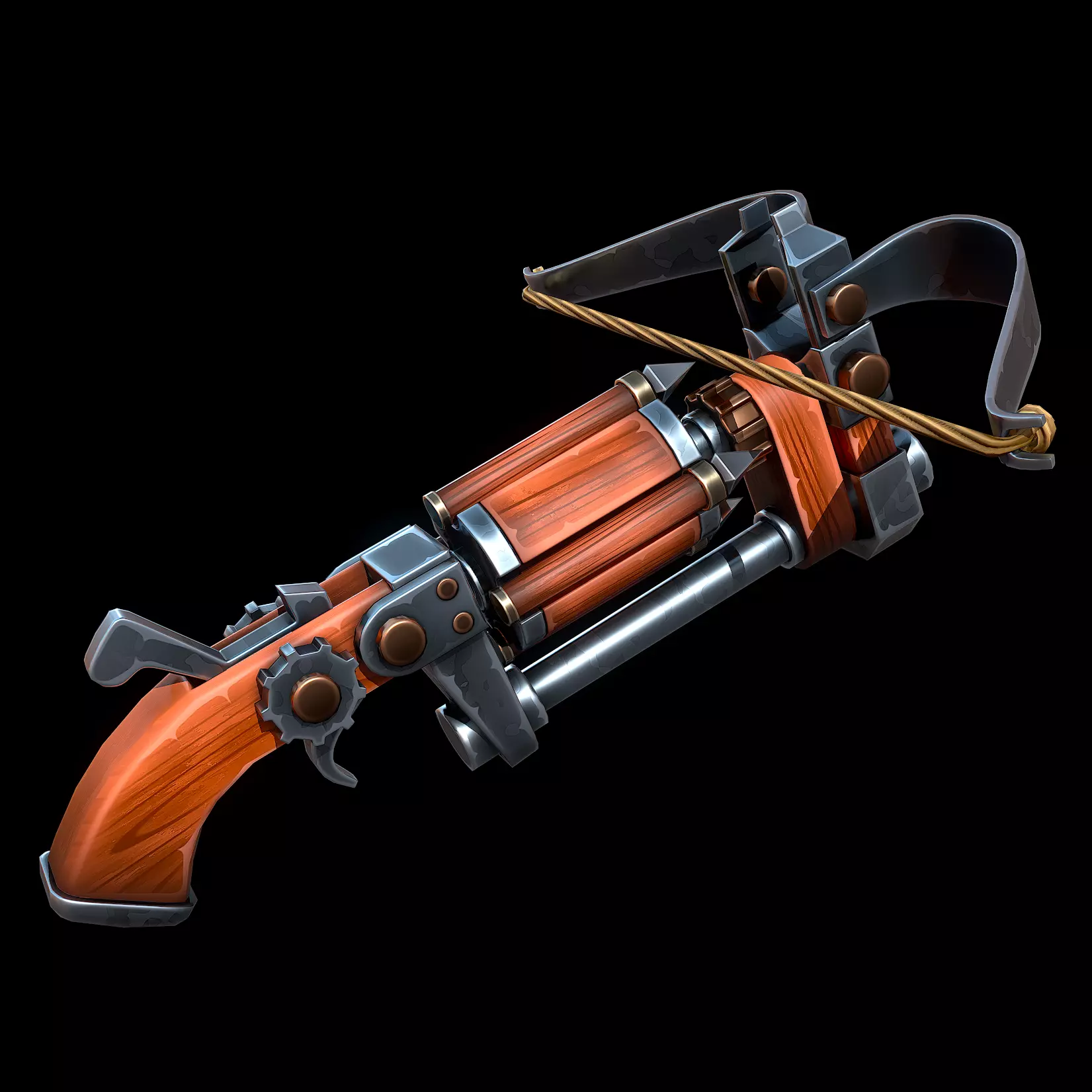 Stylized Drum Crossbow Low-poly 3D model_0