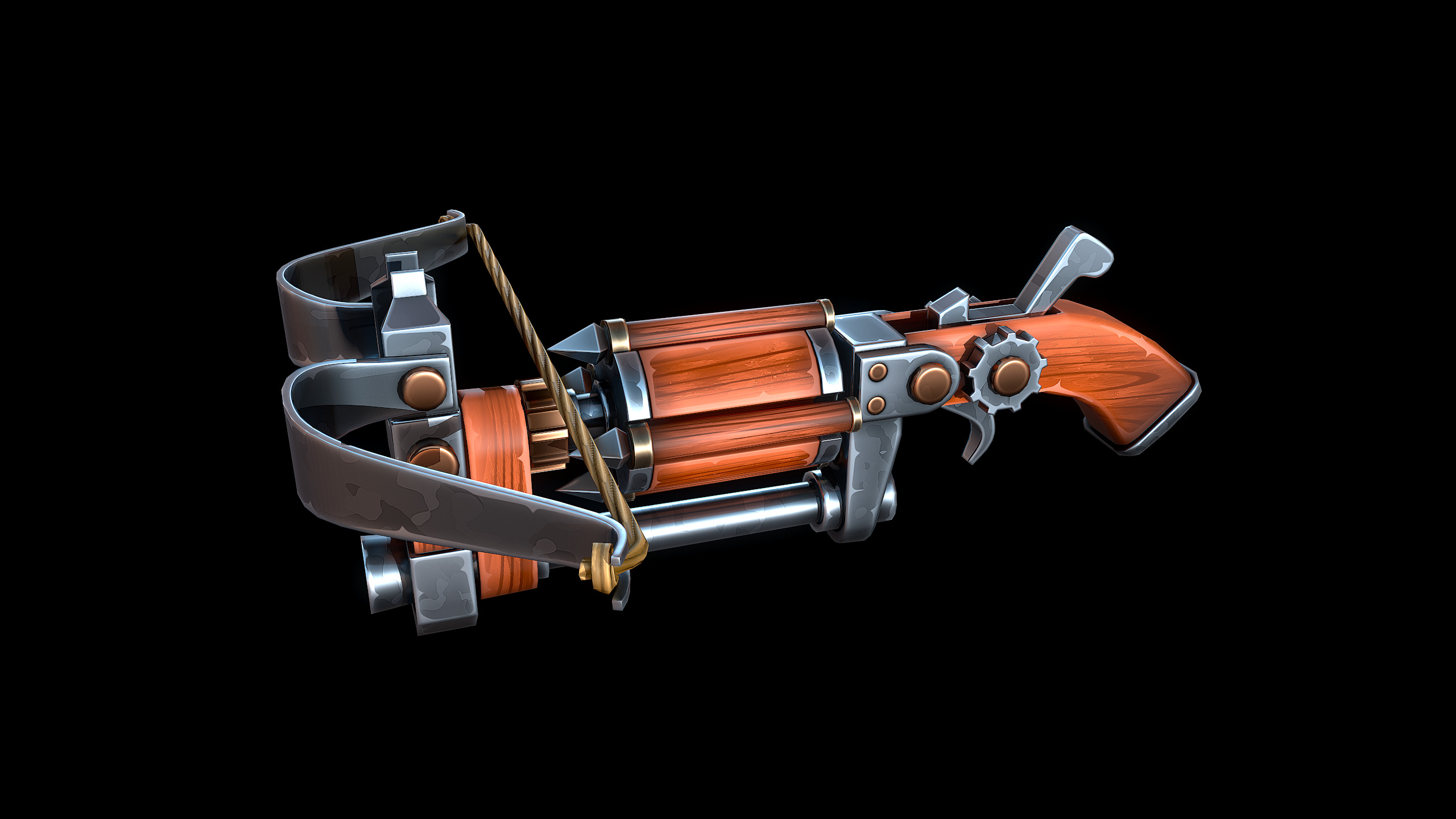 Stylized Drum Crossbow Low-poly 3D model_3