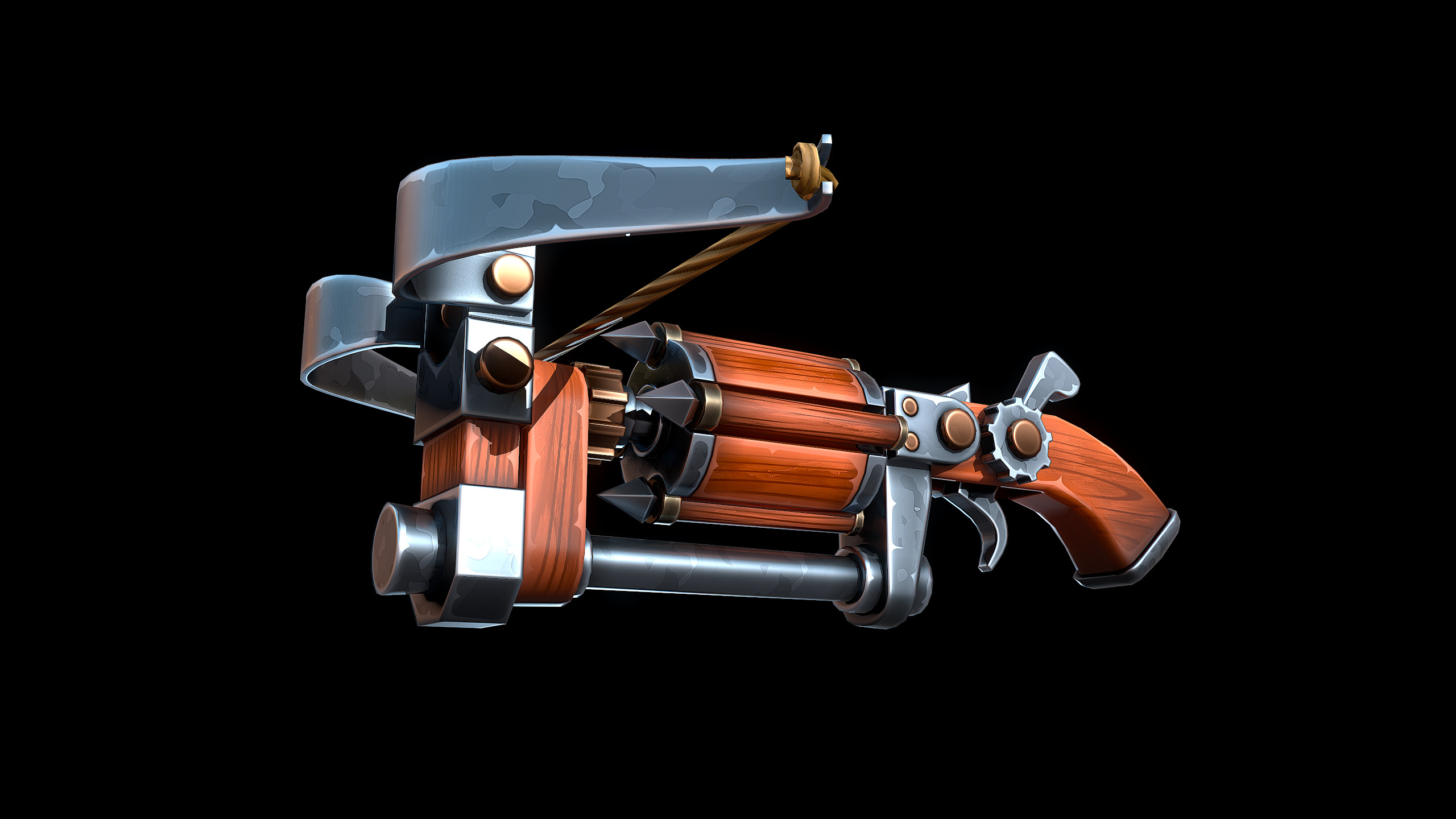 Stylized Drum Crossbow Low-poly 3D model_6