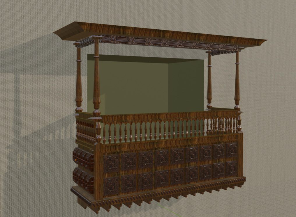 wooden balcony 3D model_1