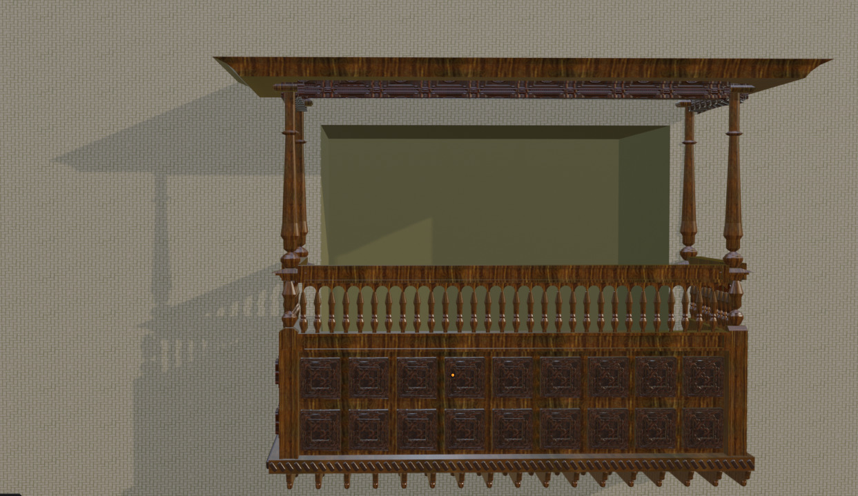 wooden balcony 3D model_2