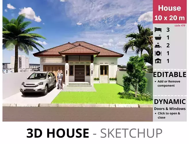 House 10x14m code 479- Sketchup 3D model 3D model