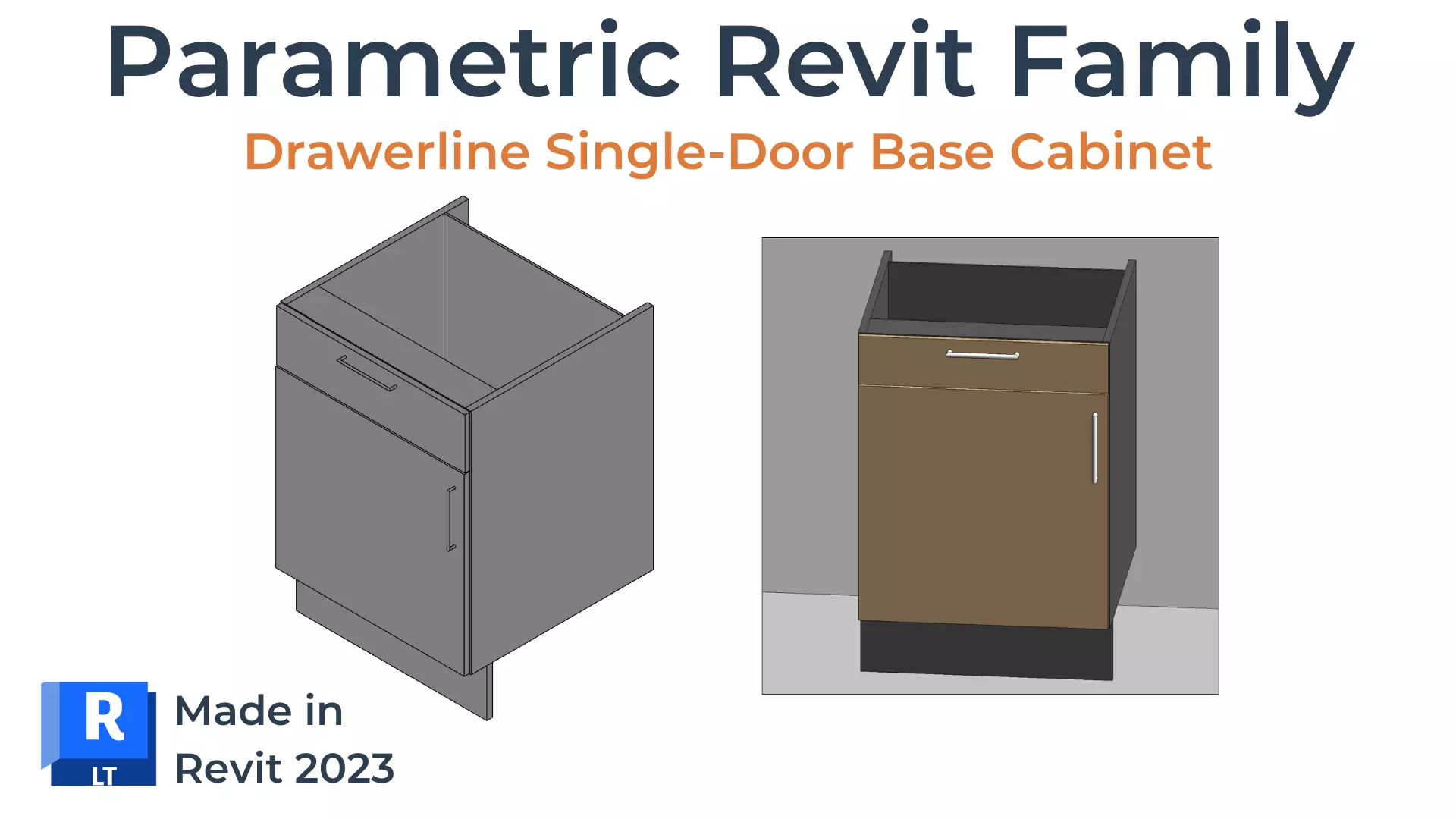 DRAWERLINE SINGLE DOOR BASE Cabinet Revit Family UK Parametric 3D model_0