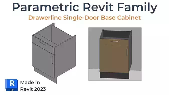 DRAWERLINE SINGLE DOOR BASE Cabinet Revit Family UK Parametric 3D model DRAWERLINE SINGLE DOOR BASE Cabinet Revit Family UK Parametric 3D model