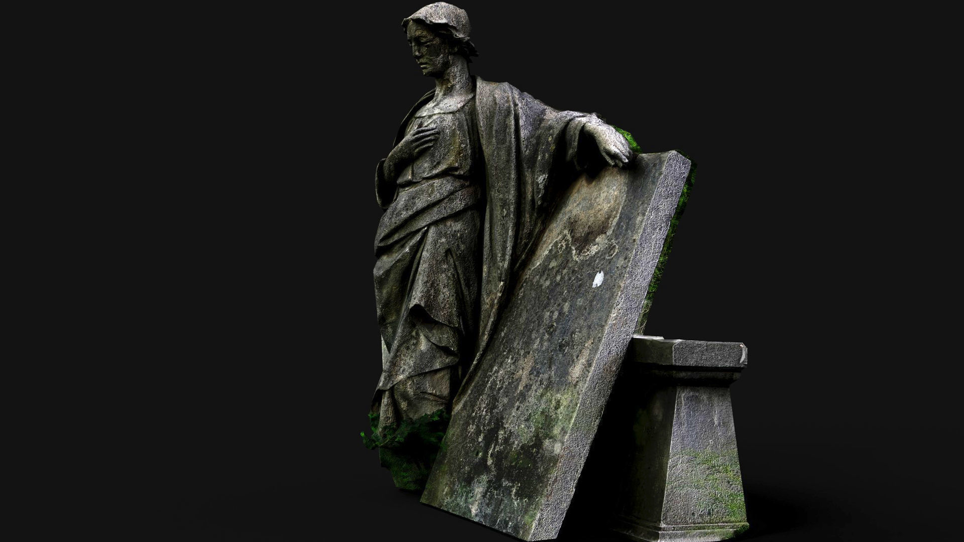 cemetery figure mossy tomb graveyard PBR photogrammetry Low-poly 3D model_4