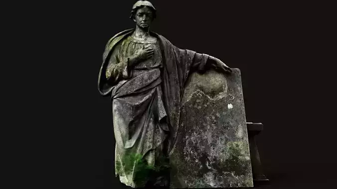 cemetery figure mossy tomb graveyard PBR photogrammetry