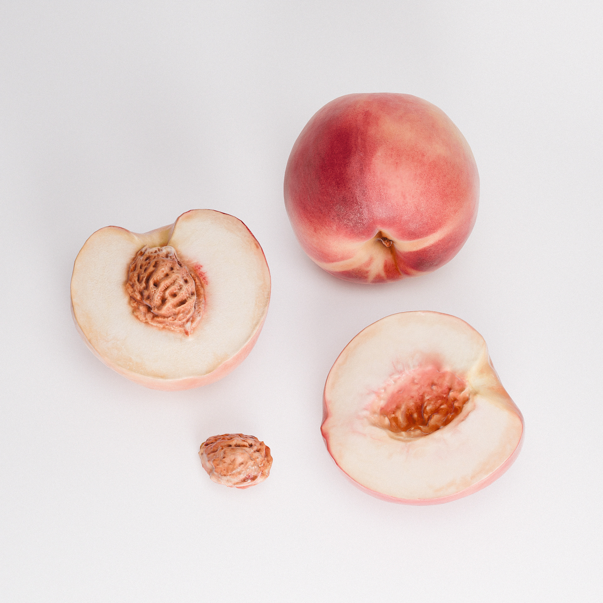 White Peaches Set 02 Low-poly 3D model_2