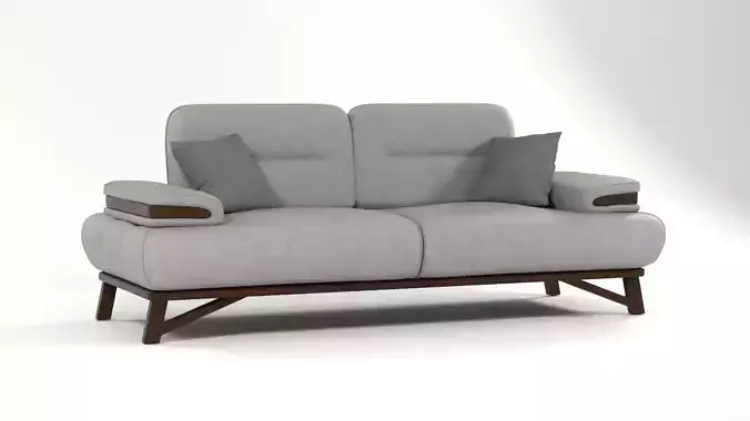 Modern Fabric Sofa with Wooden Details - 3D Model