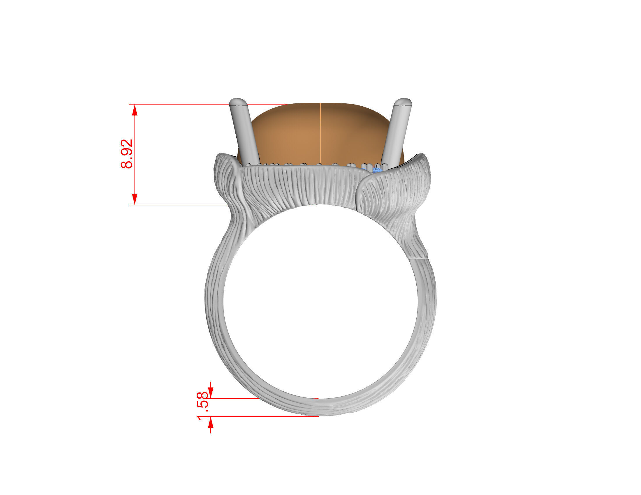 Artistic Gold Ring with Cabochon Gemstone 3D Print-Ready Model 3D print model_7