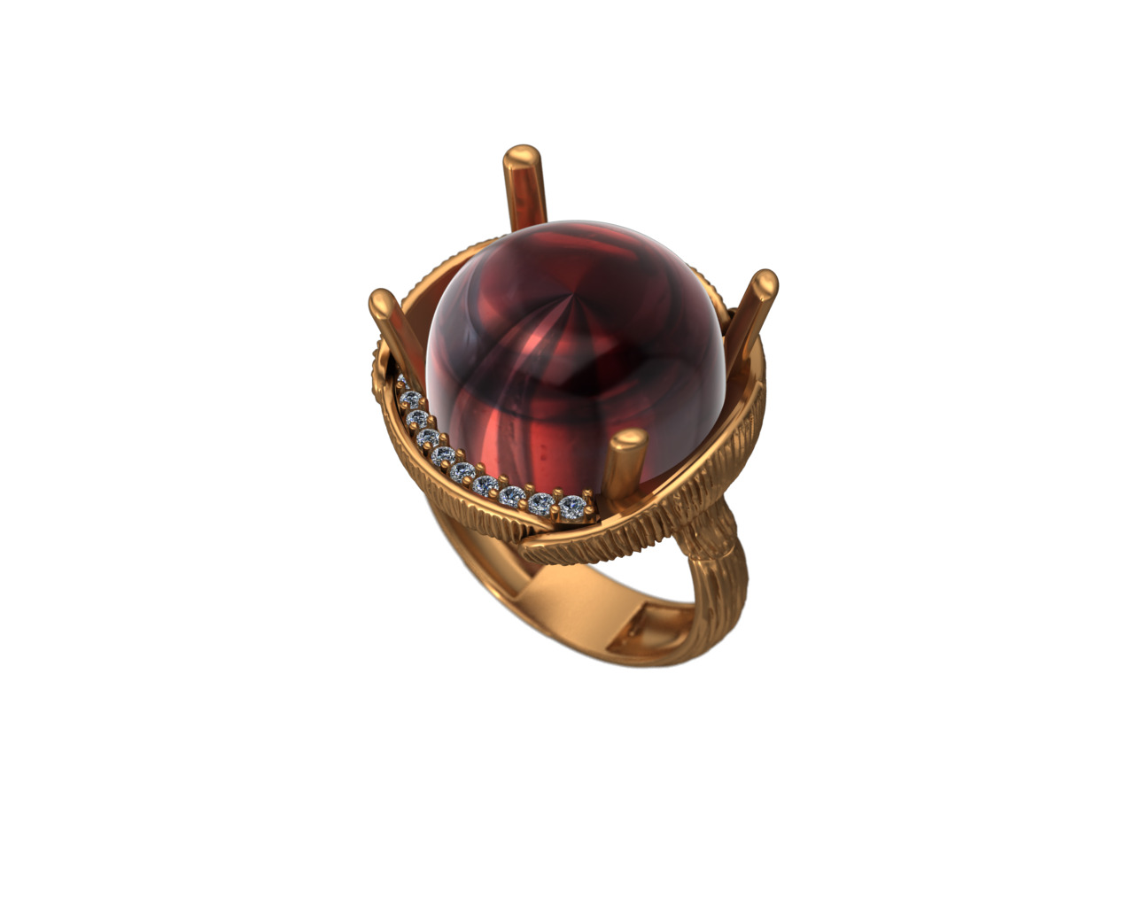 Artistic Gold Ring with Cabochon Gemstone 3D Print-Ready Model 3D print model_2