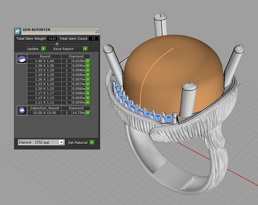 Artistic Gold Ring with Cabochon Gemstone 3D Print-Ready Model 3D print model_9