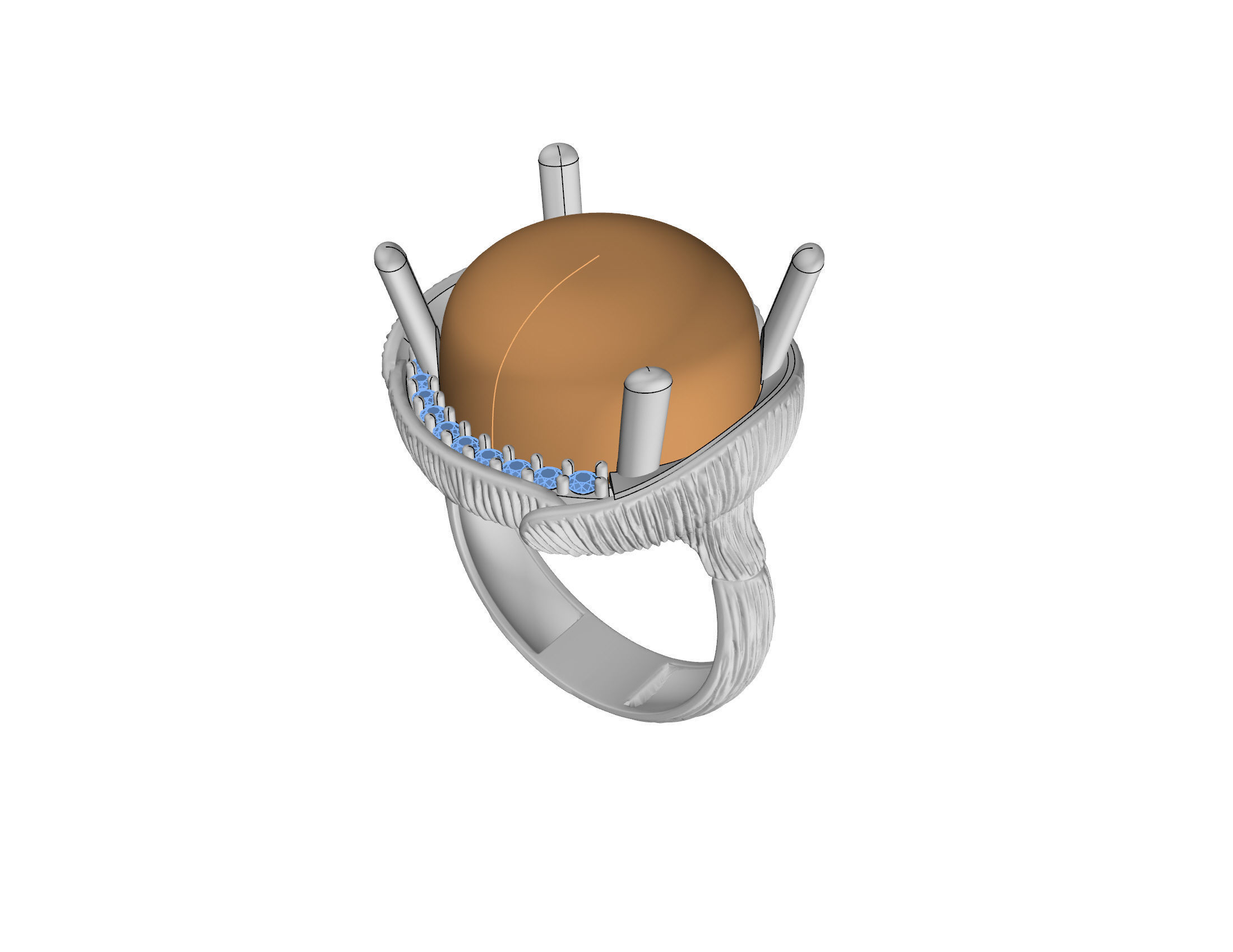 Artistic Gold Ring with Cabochon Gemstone 3D Print-Ready Model 3D print model_5