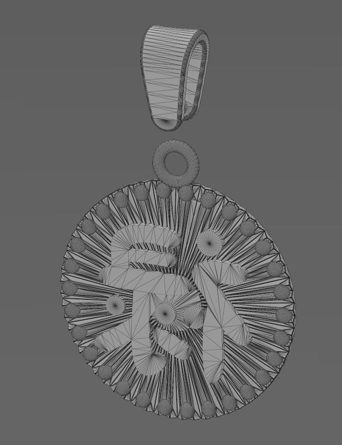 Prosperity chinese symbol faceted sunrays tag pendant charm 3D print model_13