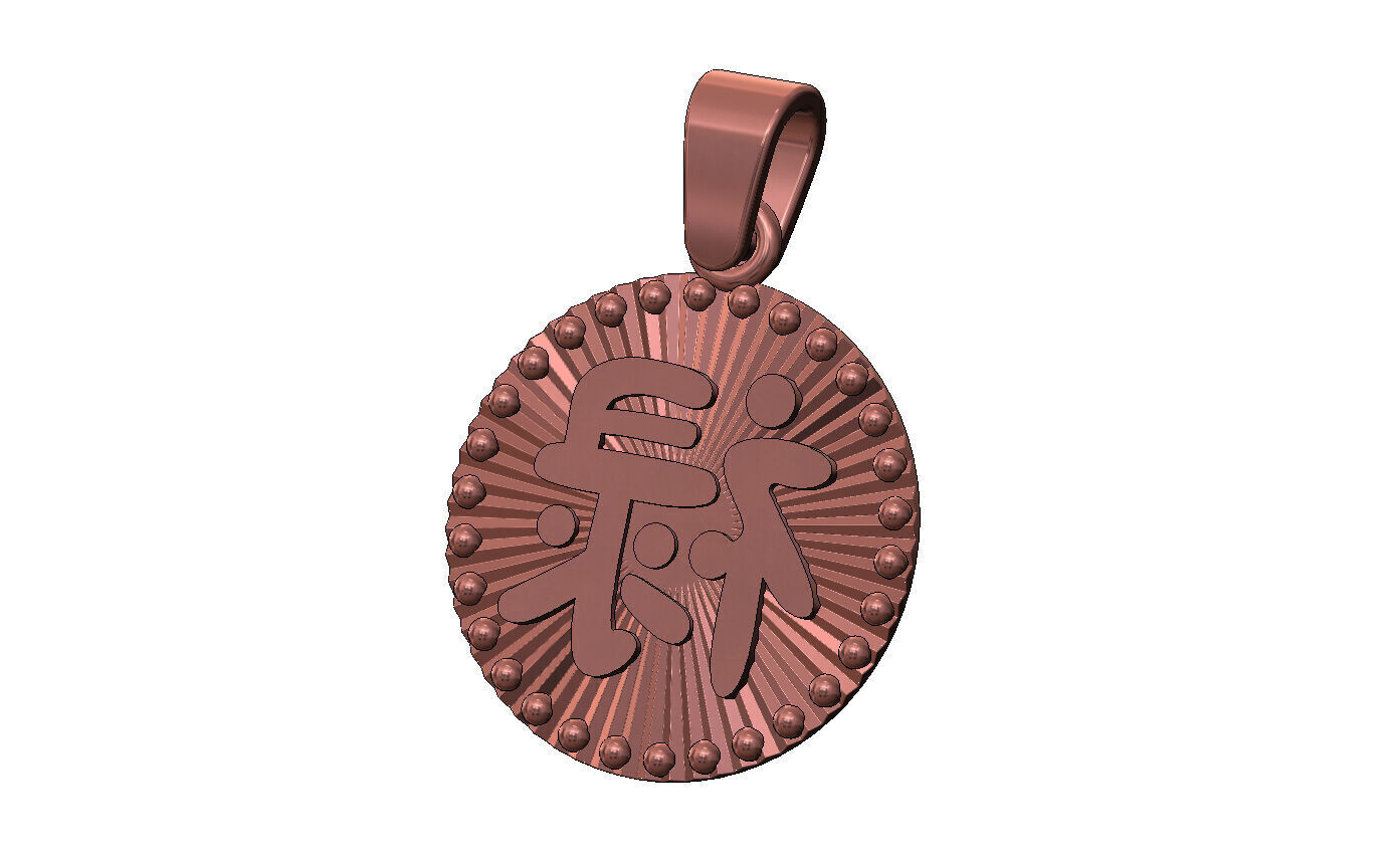 Prosperity chinese symbol faceted sunrays tag pendant charm 3D print model_11