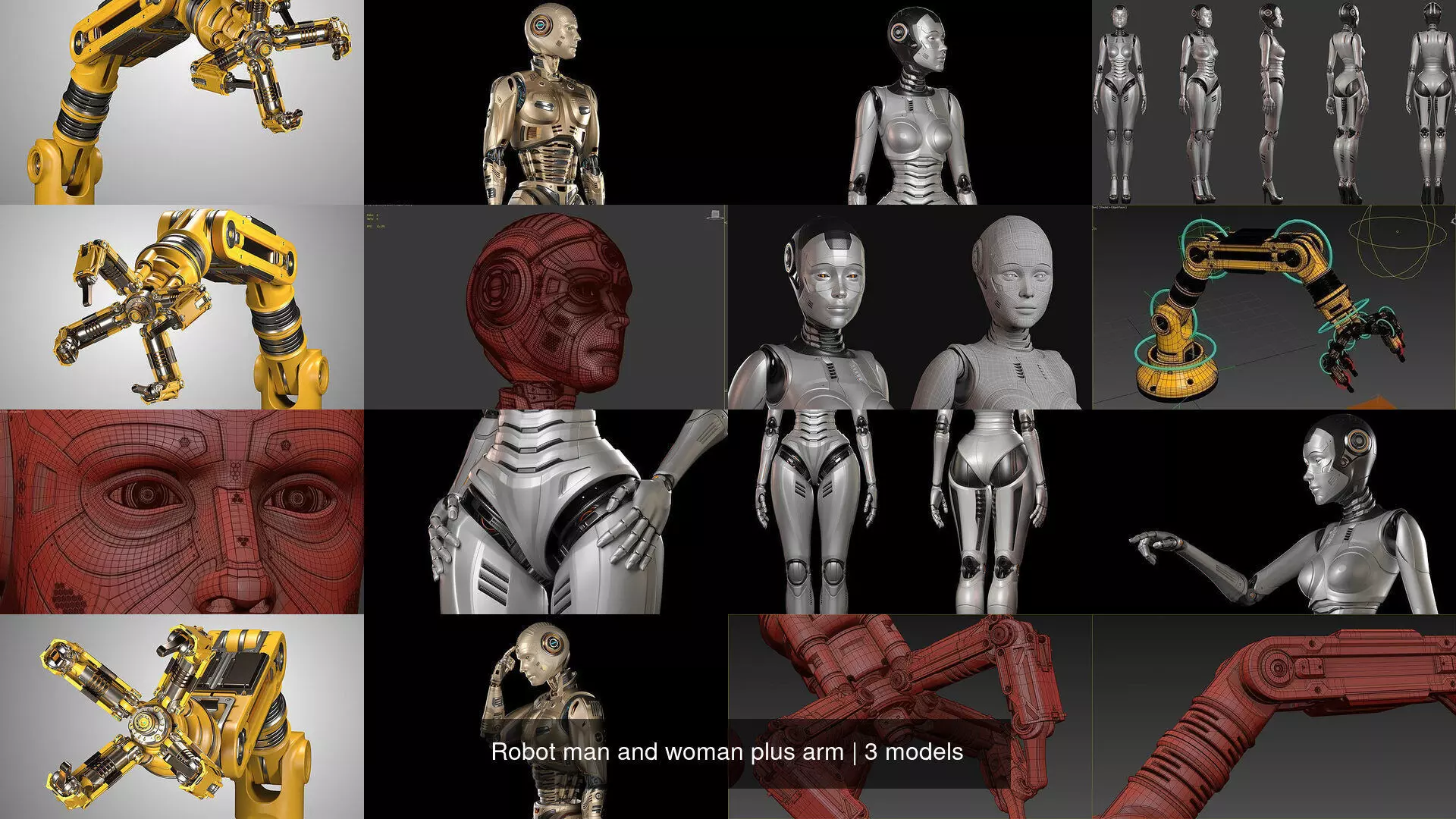 Robot man and woman plus arm 3D Model Collection_0