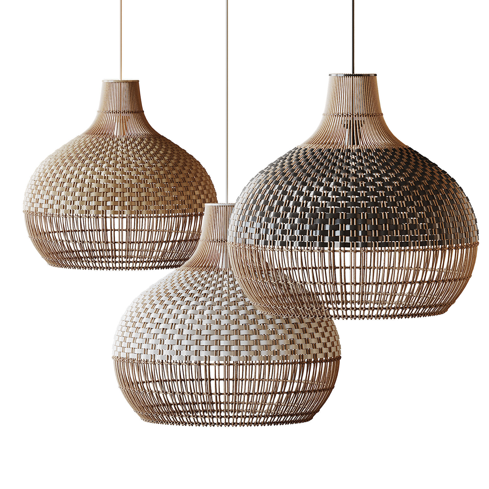 Handwoven Rattan Pendant Light Lampshade 3D model_6