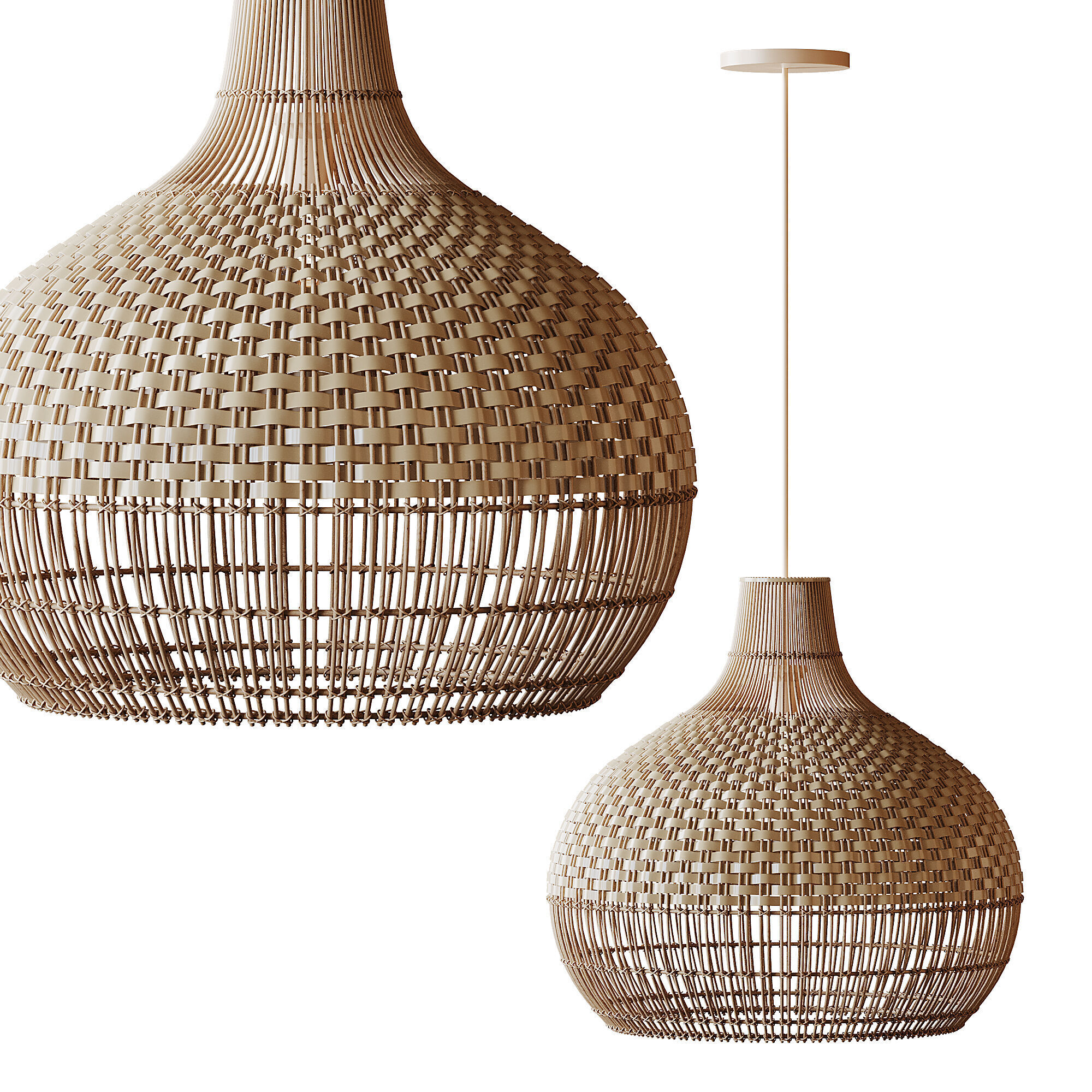 Handwoven Rattan Pendant Light Lampshade 3D model_3