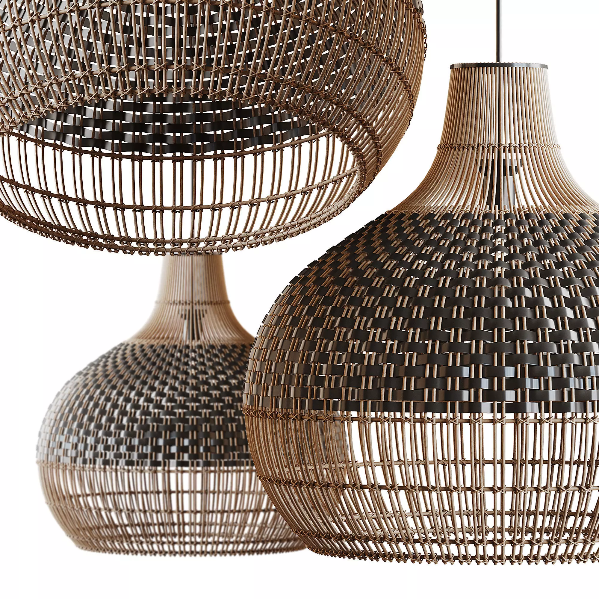 Handwoven Rattan Pendant Light Lampshade 3D model_0